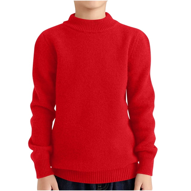 Posijego Chandails pour Filles et Garçons de 4 à 18 Ans, Col Rond, Couleur Unie, Manches Longues, Tricot, Hauts, Automne Hiver, Vêtements