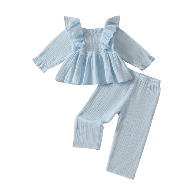 cfhntfmh Infant Baby Girls Clothes Toddler Sets Long Sleeve Ruffle Dress Pants Set Solid Color Baby Girl Fall Winter Outfits