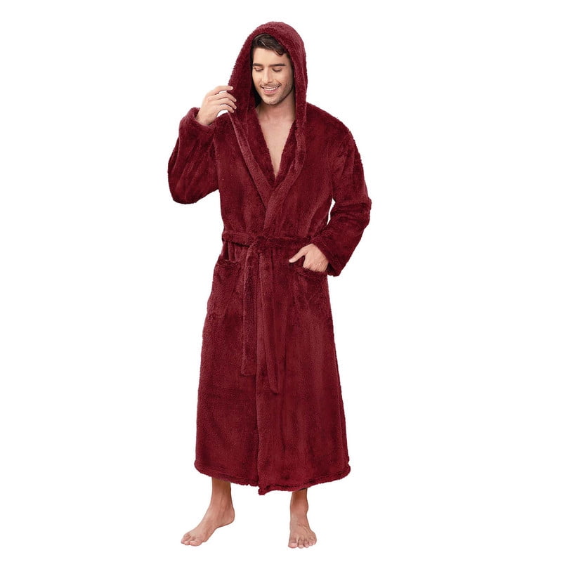 VULCANODON Mens Robe Big and Tall with Hood,Full Length Plush Robe for Men Long Fleece Bathrobe