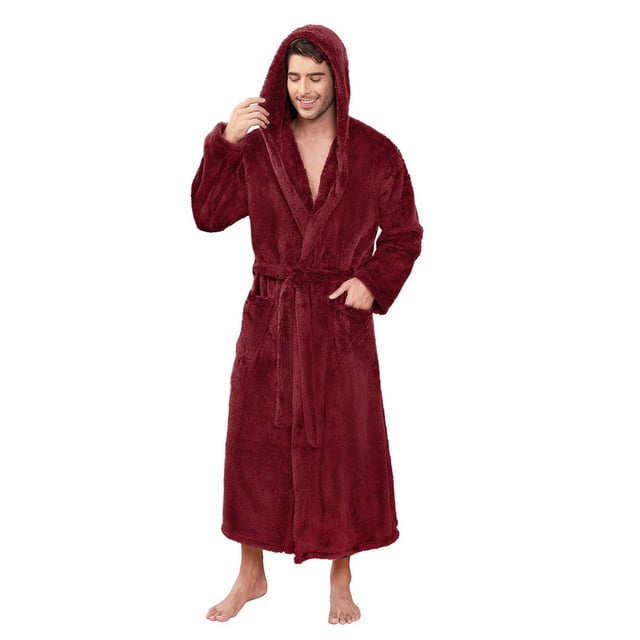 VULCANODON Mens Robe Big and Tall with Hood,Full Length Plush Robe for Men Long Fleece Bathrobe