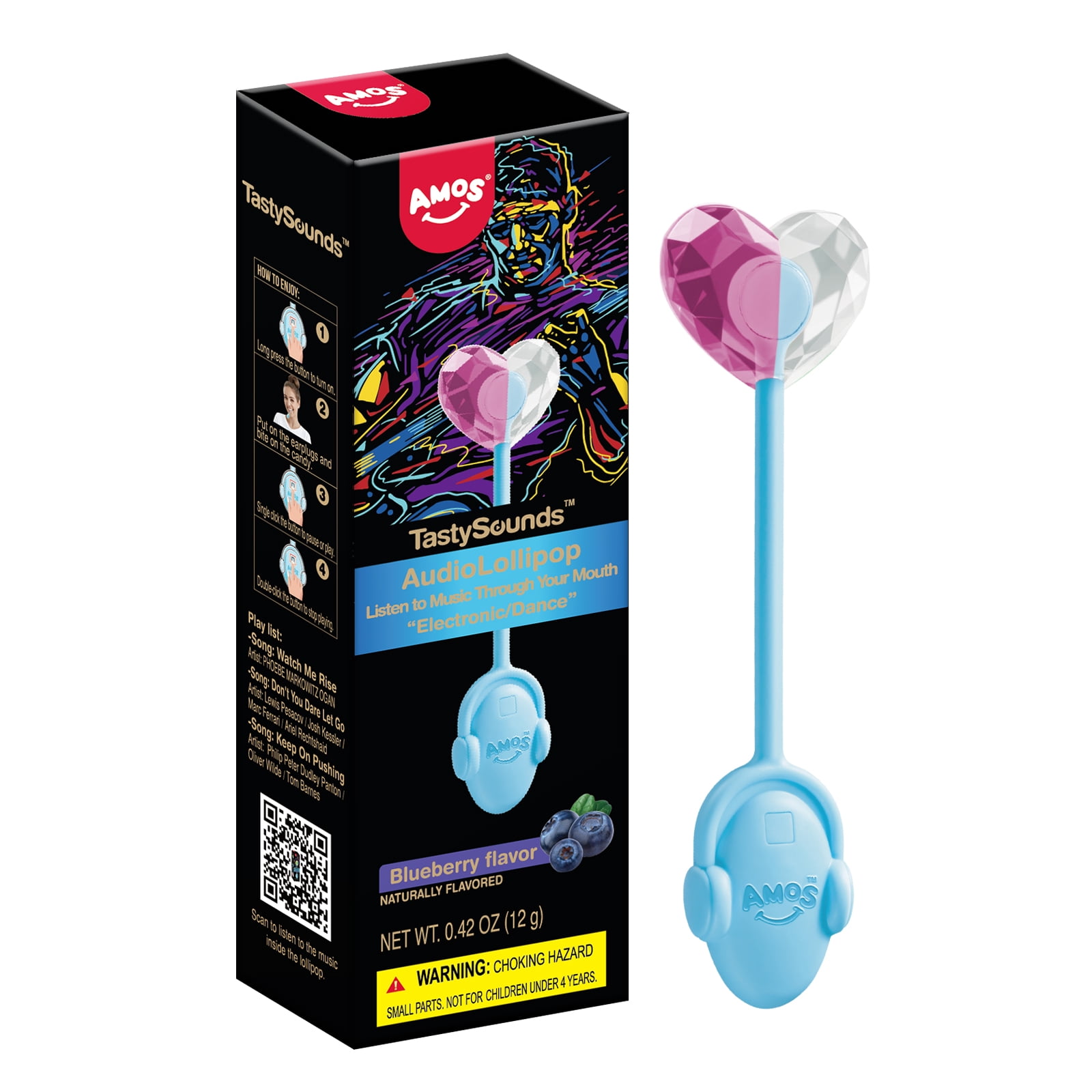 Amos Individually Wrapped Candy Music Lollipops Strawberry Flavor
