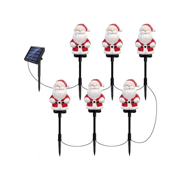 SIYTUAU Santa Claus Solar Floor Lamp Set With One Solar Head And Six Stake Lights For Outdoor Display 33Cm Height Plastic Material For Garden And Pathway Decor Solar Light