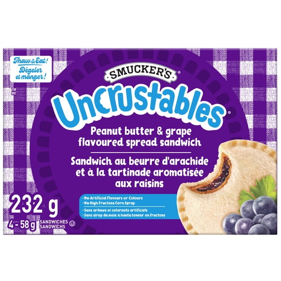 Smucker's Uncrustables Sandwich au Beurre d'Arachide et à la Tartinade Aromatisée aux Raisins, Surgelé 4 x 58g