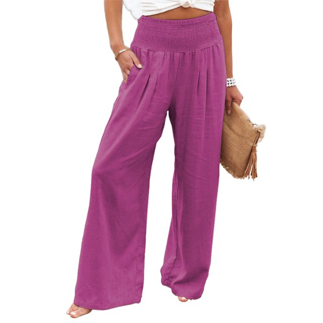 MAWCLOS Women's High Waist Wide Leg Lounge Pants, Rose Red, M