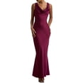 thumbnail image 3 of Robe Élégante d'Été en Satin pour Femme, Dos Nu, Sans Manches, Col Bénitier, Soirée, Formelle, Maxi, Rose Rouge, TG, 3 of 9
