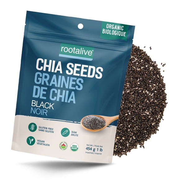 Rootalive Organic Black Chia Seeds 454g (1lb), Raw and Gluten-Free with Omega-3 Fatty Acids, Protein, and Fiber