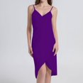 thumbnail image 1 of Ladies Sling Midi Dress Asymmetric Solid Color Slim Fit Backless Vacation Outfit, 1 of 8