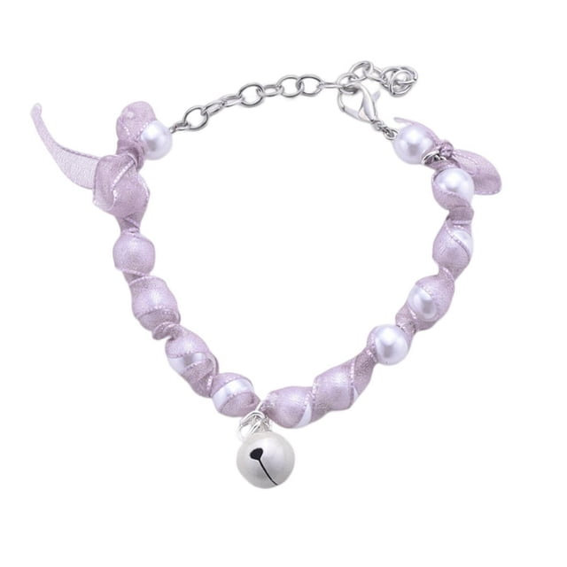 Dog Necklace Decorative Crisp Bell Stylish Pet Cat Dog Fake Pearl Ribbon Neck Circle