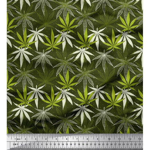 Soimoi Poly Georgette Fabric Dot & Chestnut Leaves Printed Fabric 1 Yard 52 Inch Wide