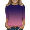 thumbnail image 2 of 2025 Filles T-Shirts Décontractés Manches 3/4 Col Rond Tops d'Été T-Shirts Unis Blouses d'Automne Pulls Tops Violet, 2 of 6