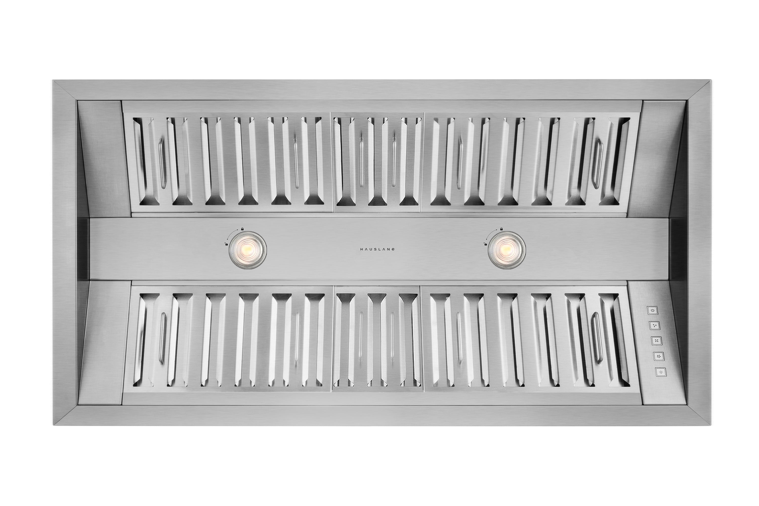 Hauslane | Pro-Style 40” IN-R300 Built-In Range Hood, 21” Deep | Low Noise Performance | Contemporary Design, Full-Size Handles, Professional-Grade Baffle Filters, LED Lamps, Stainless Steel