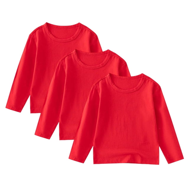 Gubotare Hauts à Manches Longues pour Garçons T-Shirts pour Garçons - Col Roulé Manches Longues Décontracté Côtelé Hauts d'Automne Hiver pour Enfants 3 Pcs Taille 5T 6T (Rouge, 5-6 Ans)