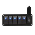 thumbnail image 2 of 12V‑24V 5 Gang Rocker Switch Panel with Dual USB 5V3.4A Blue Backlight LED for Marine Boat Car Truck, 2 of 6