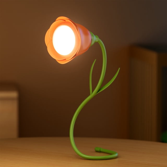 Unique Wireless Flower Desk Lamp Flexible Gooseneck Rechargeable LED Lamp With USB Charging Port 3 Color Modes And Stepless Dimming For Office Desk Decor