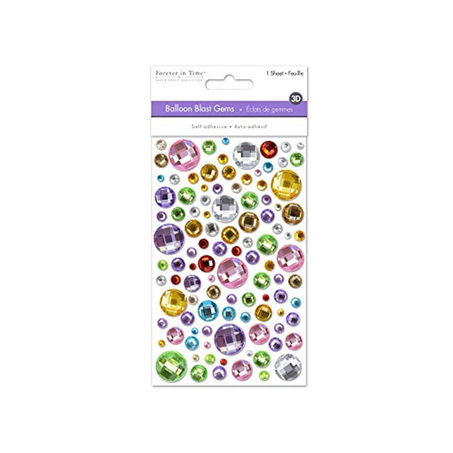Autocollants de Gemmes Explosion de Ballons Multicolores Autoadhésifs Ronds à Facettes en Rouge, Rose, orange, Vert, Bleu, Violet et Transparents sur une Feuille Blanche, la Plus Grande Gemme d'Environ 0,75 Pouces, Idéal pour la Décoration de Maquillage pour le Visage et les Projets d'Artisanat.