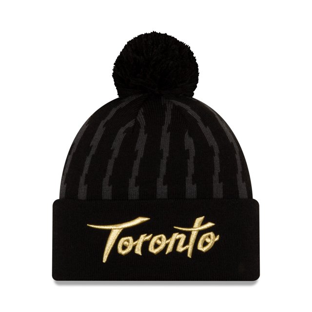 Ensemble des Fêtes pour Hommes Toronto Raptors NBA Authentics City Series, Tuque en Tricot à Pompon à Rayures Noires
