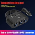 thumbnail image 4 of 3 Way 12-24V Multi Socket Car Cigarette Lighter Splitter W USB N Charger O9A7, 4 of 8
