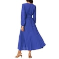 thumbnail image 3 of INSPIRE CHIC Robe Plissée pour Femme Manches Longues Bouffantes Col en V Robe avec Ceinture à la Taille P Bleu Royal, 3 of 7