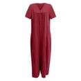thumbnail image 4 of Penkiiy Combinaisons pour Femmes Combinaisons Décontractées Unies Col en V Coton Lin Combinaison Longue Combinaison à Fermeture Éclair Rouge m Combinaisons, 4 of 5