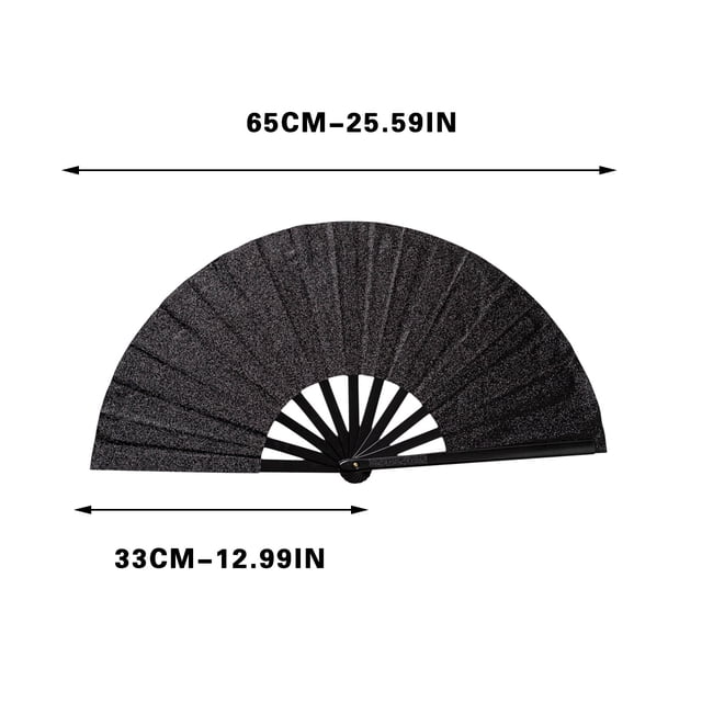 Btomtd 33cm Golden Glitter Solid Color Fan Martial Arts And Dance Props, Black
