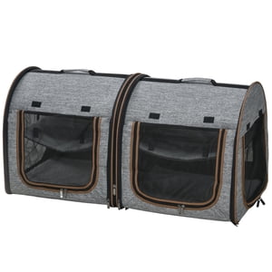 39" Transporteur d'animaux de voyage, Portable Porteur de Chat à Sidé Douce avec Diviseur, Deux Compartiments, Coussins, & Sac de rangement, gris
