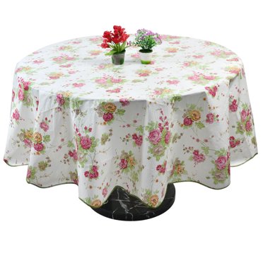 Unique Bargains Vinyl Tablecloth Round 71' Dia Red Flower Pattern White Water Resistant