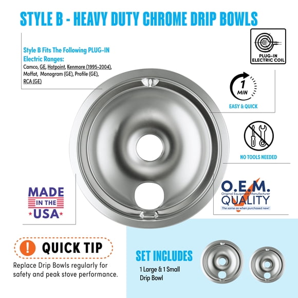 Range Kleen 139402XCD5 Style B 2 Pack Heavy Duty Chrome Drip Bowls