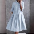 thumbnail image 2 of Yuyuzo Robe en Coton et Lin Grande Taille pour Femmes à Manches Mi-Longues, Chemise-Robe Boutonnée, Robe Midi Évasée, 2 of 6