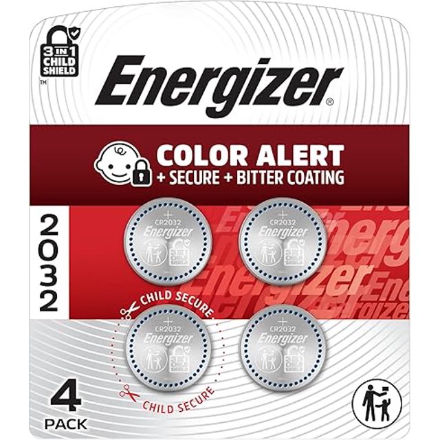 Energizer 2032 Batteries (4 Pack), 3V Lithium Coin Batteries with 3-in-1 Child Shield