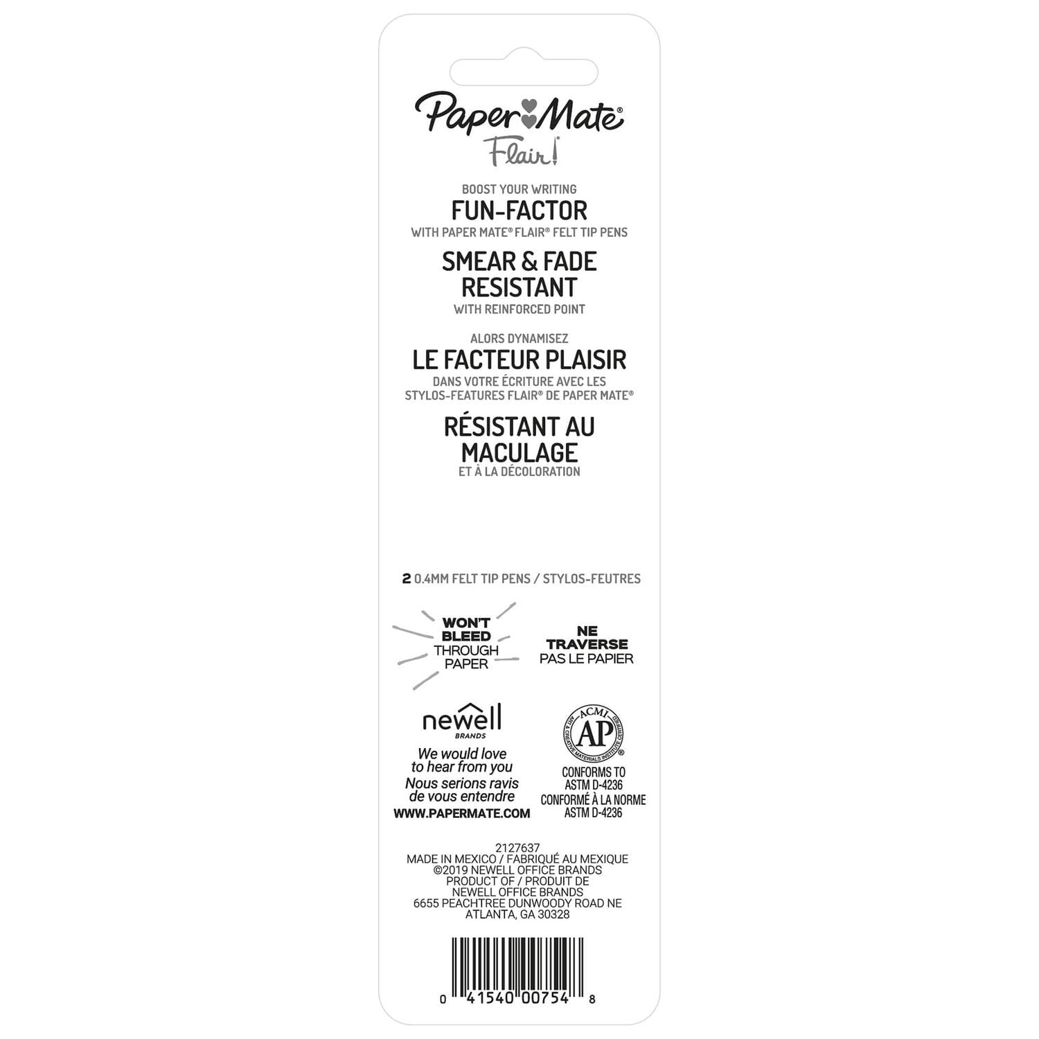 Stylos feutres Paper Mate Flair, pointe ultra fine (0,4 mm), noir