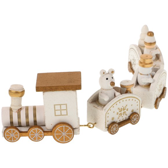 MasteelfCA Décoration de Noël Mini Train en Bois Ornements Décoration Cadeau pour Enfants Fête à la Maison Déco de Maternelle (Blanc)