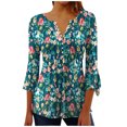 thumbnail image 1 of CEHVOM Femmes Mode Imprimé Décontracté Col en V Manches 3/4 T-Shirt Blouse Hauts Liquidation, 1 of 5