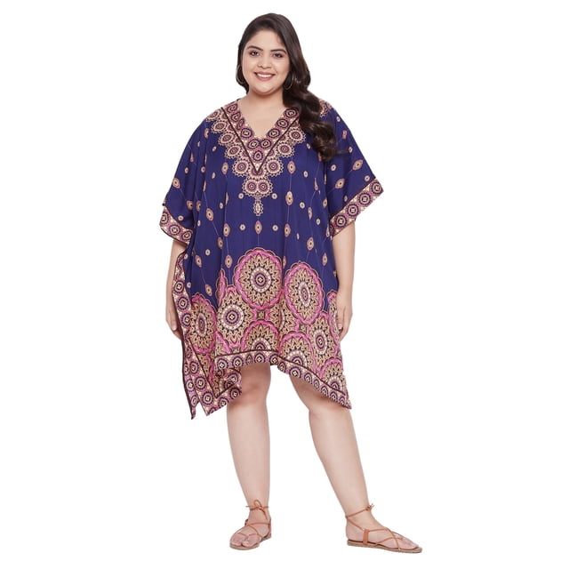 Oussum Robe Tunique pour Femmes, Manches Courtes 3/4, Caftan pour Dames, Robes Décontractées