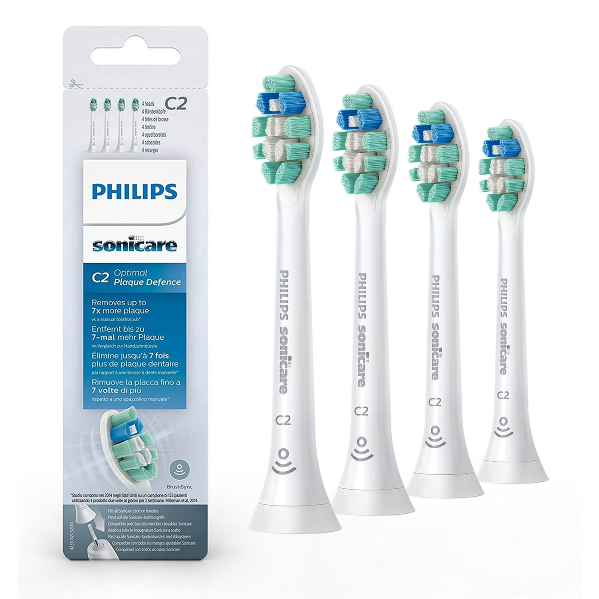 C2 Têtes de Brosse à Dents de Rechange à Contrôle Optimal de la Plaque, Compatible avec Philips HX9024/65 Sonicare Brosse à Dents Électrique Douce de Rechange, Lot de 4, Blanc