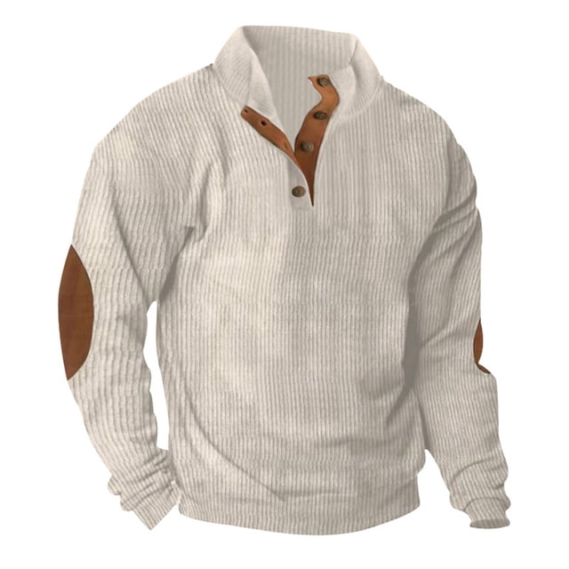 Birdeem Mode Homme Décontracté Sport Col Montant Bouton Patchwork Chandail à Manches Longues Blouse