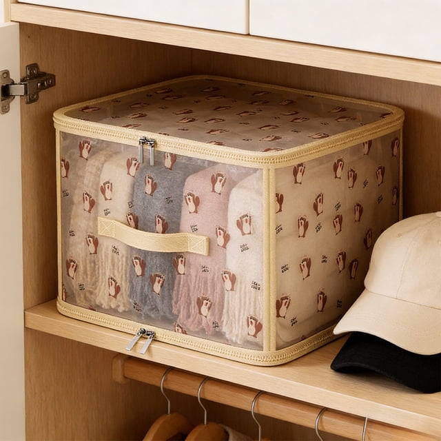 Todaioua Squirrel Pattern Foldable Storage Box with Lid - Fabric Closet Organizer Bin for Sweaters Blankets Pants, Large Capacity Collapsible Wardrobe Bedroom Container