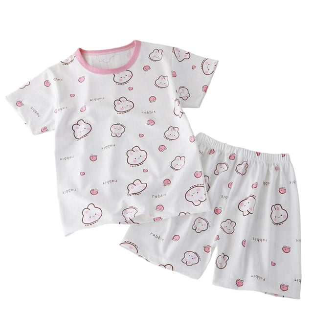 Akiihool Pyjama Tête de Lit pour Femmes Ensembles de Pyjama 2 Pcs Manches Courtes Haut et Pantalon de Nuit en Coton pour 5 à 14 Ans (Rose, 2-3 Ans)