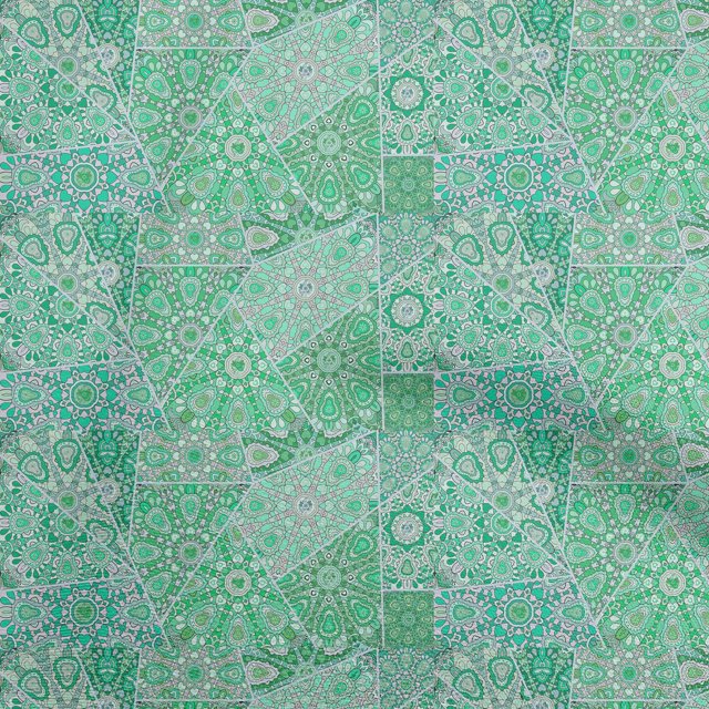 oneOone Polyester Spandex Green Fabric Asian Mosaic Floral Craft Projects Decor Fabric Printed By The Yard 56 Inch Wide