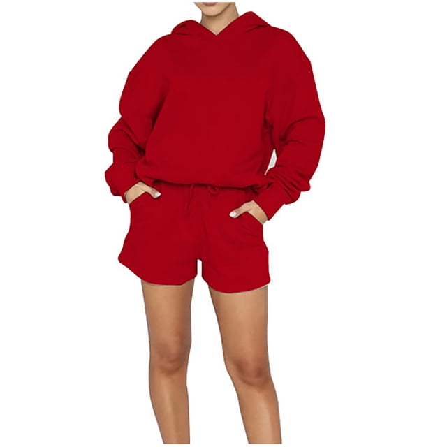 IROINNID Sweatsuit For Women 2 Pieces Set Reduced Solid Set Tracksuit Pullover Sport Hoodless Suit Sets Jogging Suit,Red