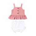 thumbnail image 1 of Newborn Baby Girls Button Sleeveless Crop Tops + Mini Shorts Outfits 2pcs Clothing Set, 1 of 8