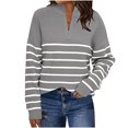 thumbnail image 2 of VgaVtl Long Sleeve Womens Sweaters Pullover Womens Sweaters Fall Loose Zip up Gray Striped Knit Sweaters, 2 of 5