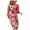 thumbnail image 1 of Birdeem Robe Femme Imprimée à Manches Torsadées Robe Midi Aguichant à Décolleté en V Profond, 1 of 7