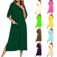 thumbnail image 1 of CFLVAEK Womens Robes Lightweight Half Sleeve Robe Loose Fitted Zipper Bathrobes with Pockets Solid Color Full Length House Coat Blue XL, 1 of 7