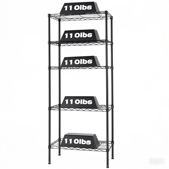 Étagère de Rangement à 5 Niveaux, Unité d'Étagères Grillagées, Capacité de Charge de 550 Lb, Étagères de Rangement en Métal Réglables pour Garage, Étagère Autoportante pour Outils, 23.62 Pouces L x 13.78 Pouces L x 59 Pouces H