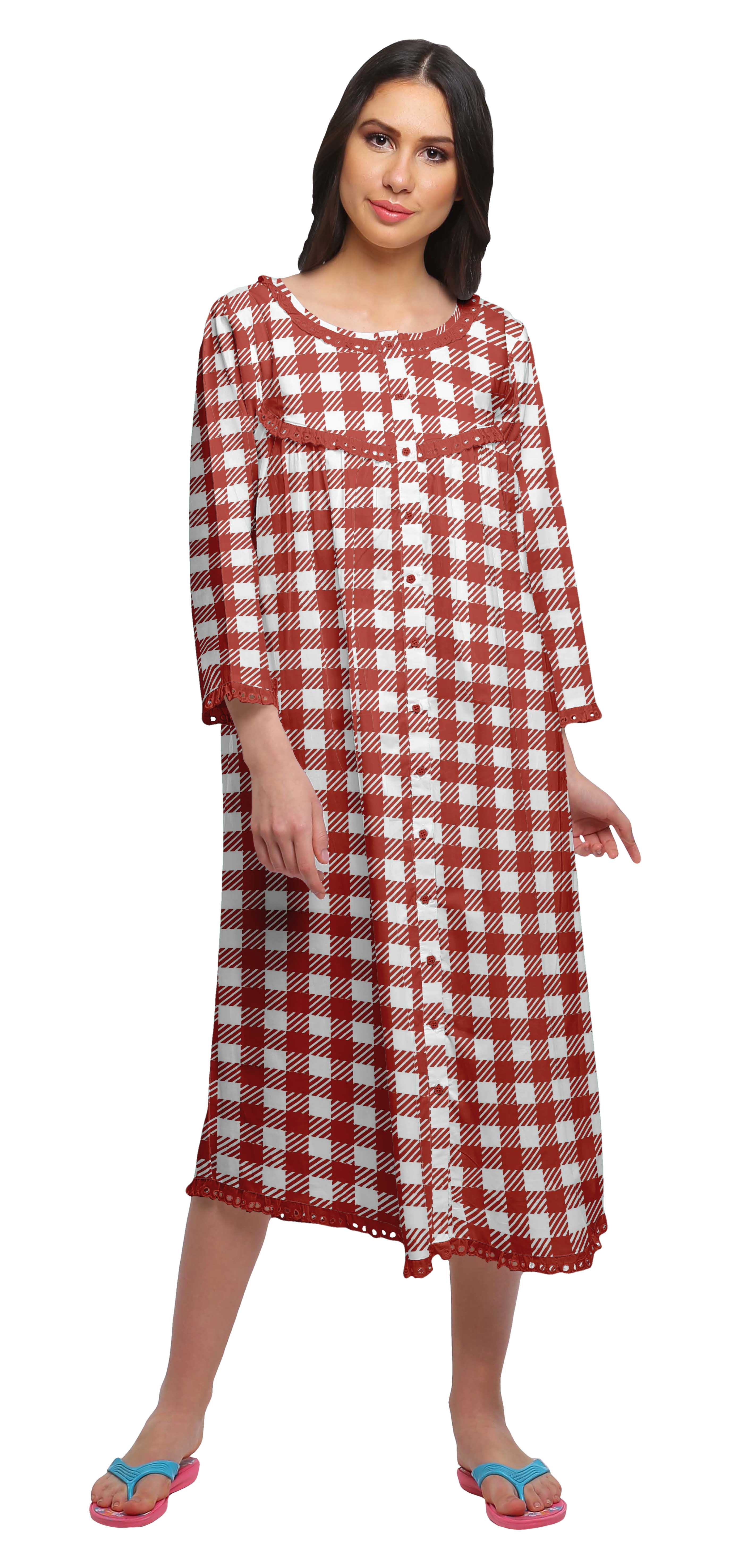 Moomaya Chemise de Nuit Boutonnée en Coton Imprimé pour Femmes, Robe de Nuit d'Allaitement