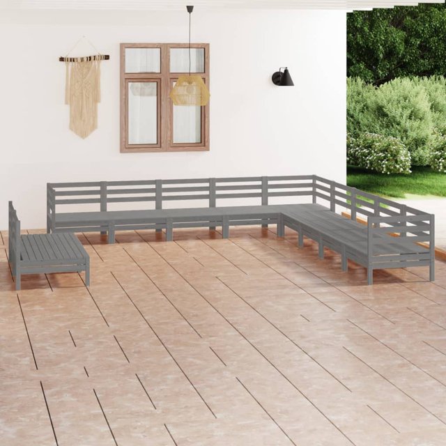 vidaXL Ensemble de Salon de Jardin 11 Pcs Bois Massif Pin Gris