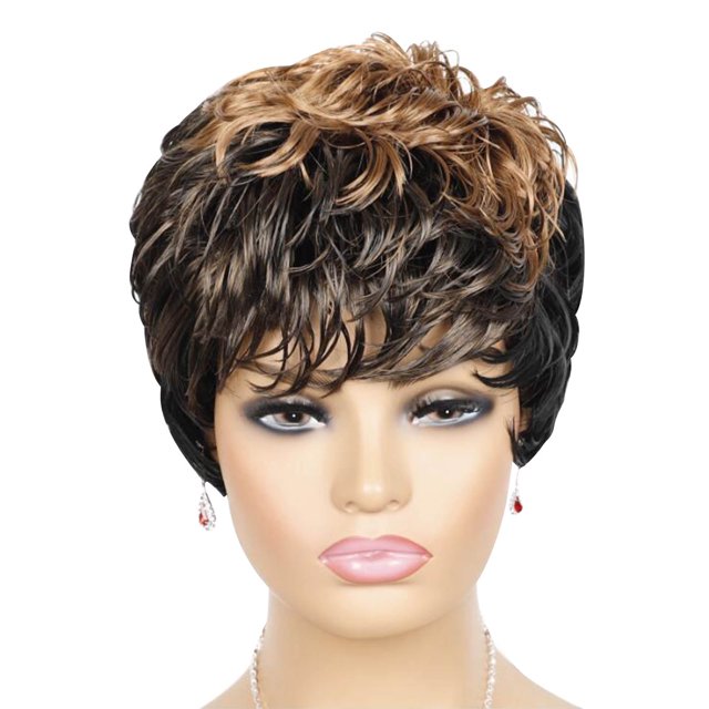 EGNMCR Wigs Human Hair Short Wig Color Bleaching And Dyeing Bangs Short Curly Hair False wigg