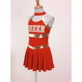 thumbnail image 4 of Yanarno Costume de Pom-Pom Girl pour Filles Sans Manches à Lettres Imprimées Uniforme de Cheerleading Robe Plissée avec Pompons Rouge 16, 4 of 7