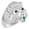 thumbnail image 4 of RYLOS Rings Sterling Silver Lion Head Ring Black Diamonds Eyes & Gemstone Mouth Fun Designer Rings Emerald  Jewelry Size 9, 4 of 7