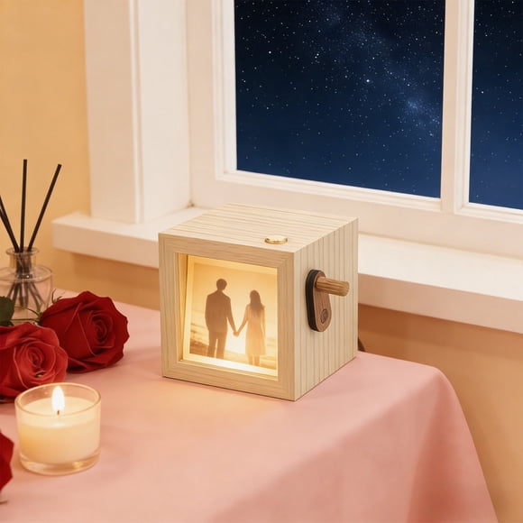 Dvkptbk Couple Wedding Gift Glowing Custom Hand Cranked Book Photo Wooden Box home decor